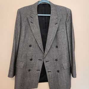 Vintage Christian Dior Gray Plaid Double-Breasted Blazer